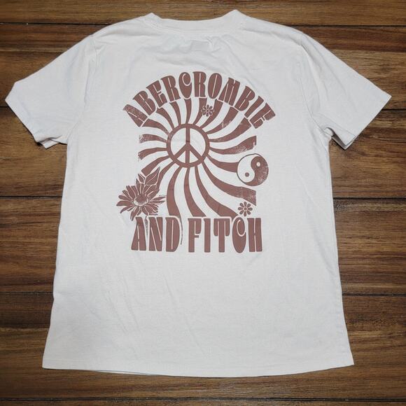 Abercrombie Kids Beige Tee Groovy Graphics - Size 9/10 - Picture 1 of 6